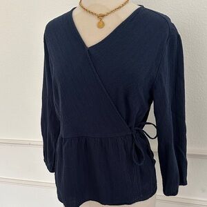 Time and Tru Navy Wrap Top